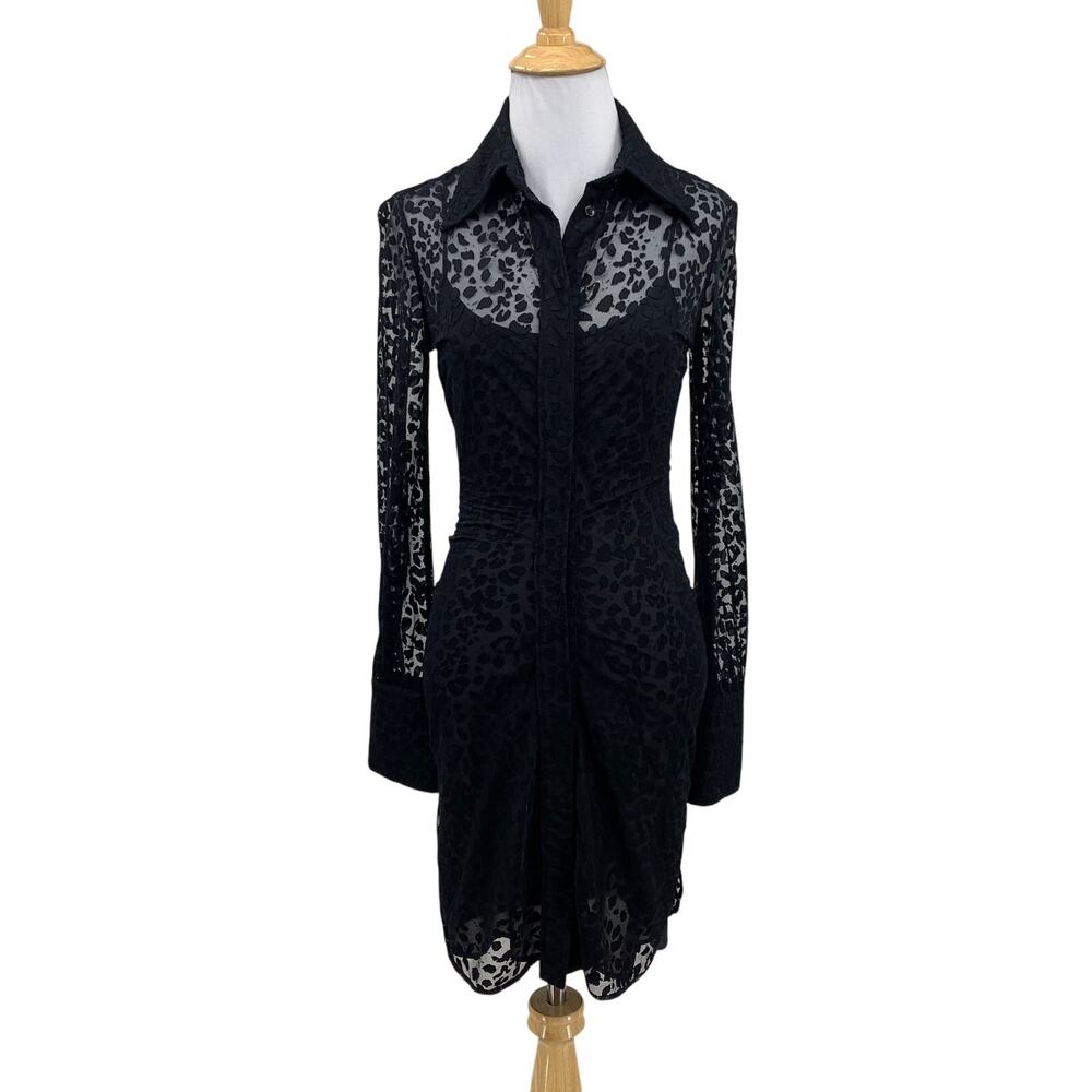 Alexander McQueen Dress Womens S Small Black Leopard Devore Sheer Lace Overlay